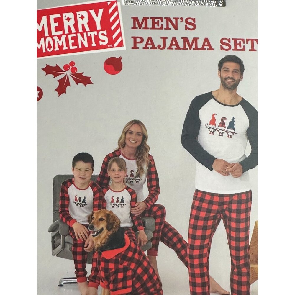 Merry Moments Men's Christmas Pajama Set 2 Piece Plaid Pants Graphic Top Family